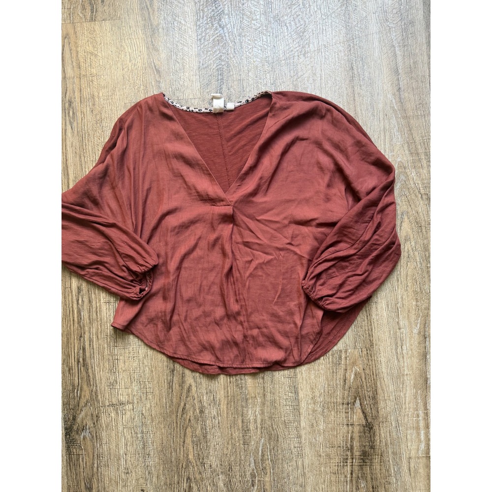 Dolan Left Coast Collection Rust V-Neck Balloon Sleeve Blouse Petite XS Boho